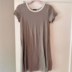 Casual Striped Short-Sleeve Dress - Brown/White